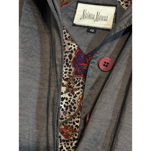 Neiman Marcus Iridescent Blue/Gray with Paisley Zip Lining Trench Coat Size 12 - Picture 7 of 8